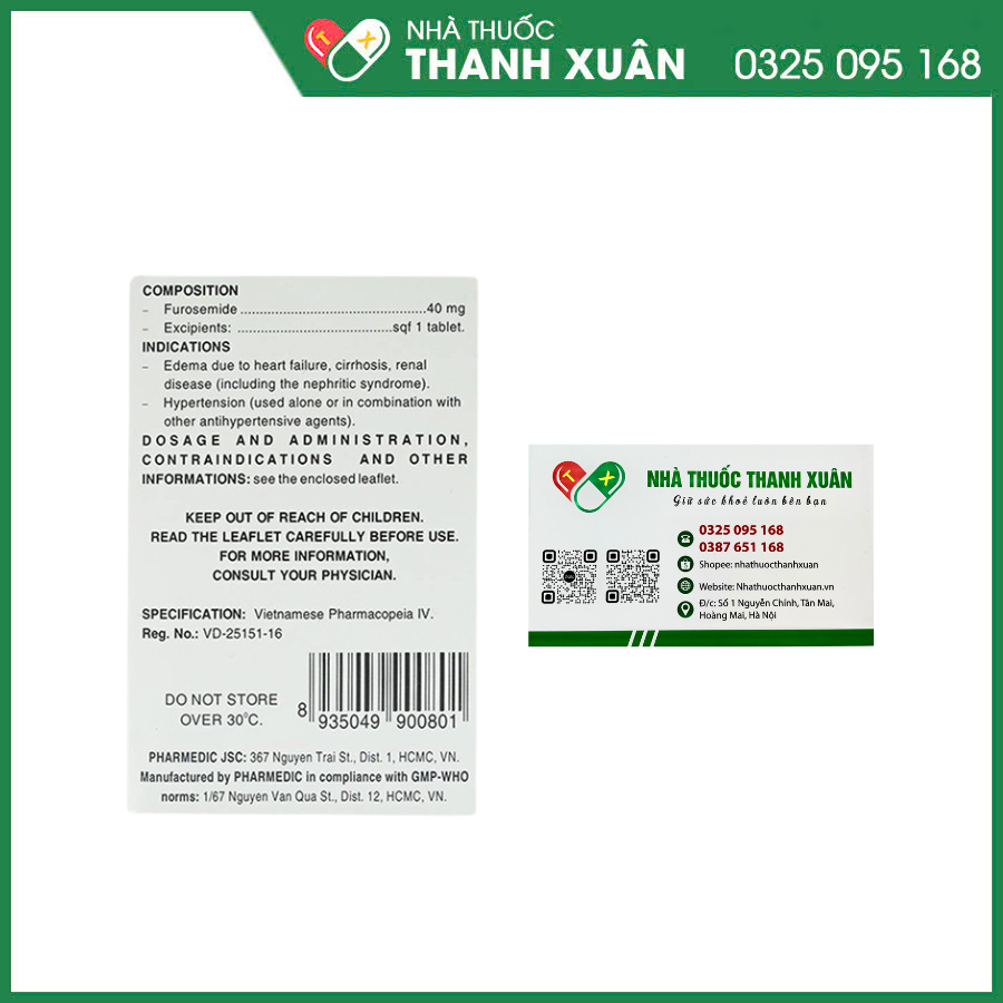 Diurefar 40 trị phù do suy tim, xơ gan, bệnh thận, tăng huyết áp